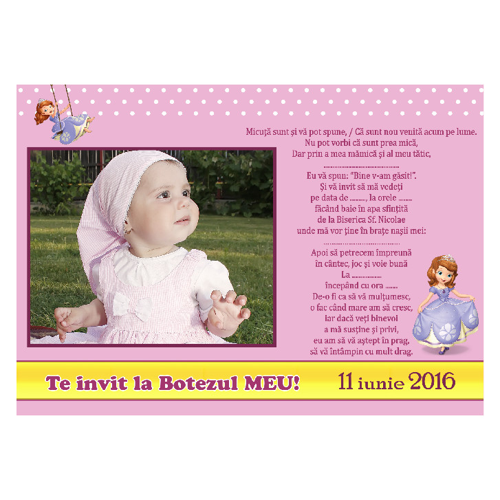 Invitatie Botez Magnetica Printesa Sofia 3